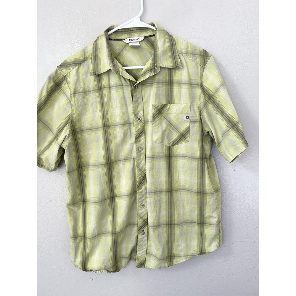 Marmot Shirt Mens Size Medium GreenPlaid Casual Button Up Short Sleeve Organic